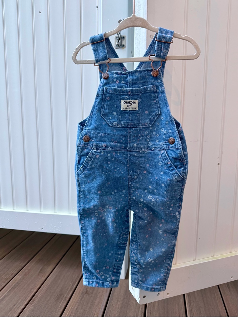 OshKosh B'gosh Blue Floral Denim Overalls for Kids - 12M